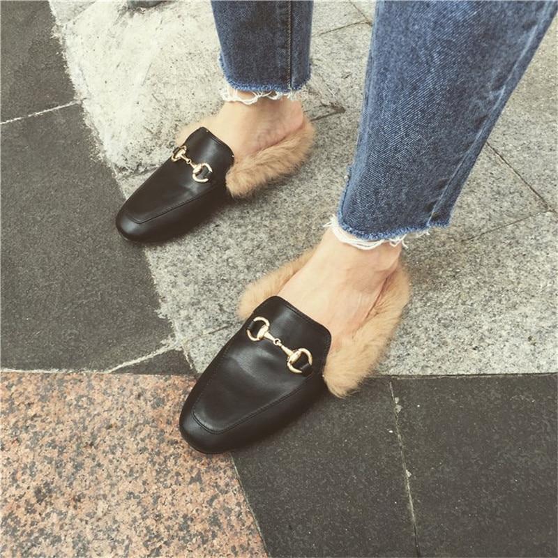 Women Faux Leather Fur Slipper