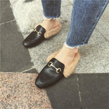 Women Faux Leather Fur Slipper