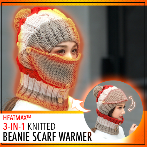 3-in-1 Knitted Beanie Scarf Warmer