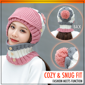 3-in-1 Knitted Beanie Scarf Warmer