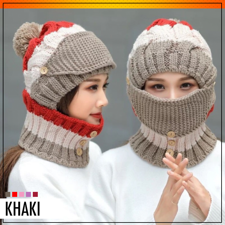 3-in-1 Knitted Beanie Scarf Warmer