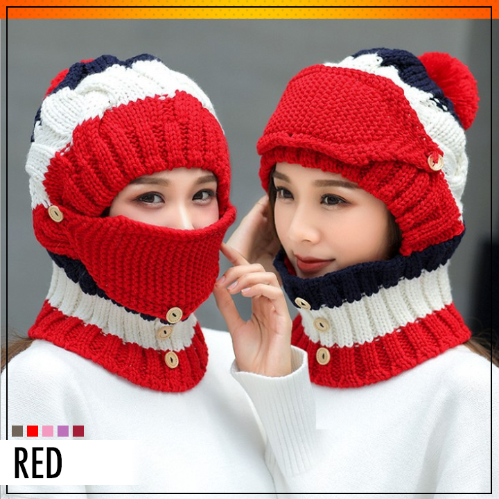3-in-1 Knitted Beanie Scarf Warmer