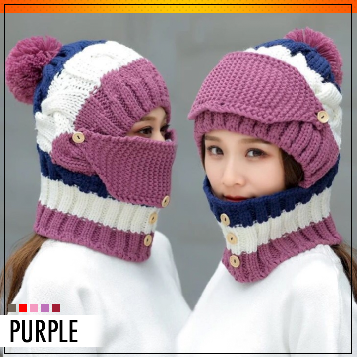 3-in-1 Knitted Beanie Scarf Warmer