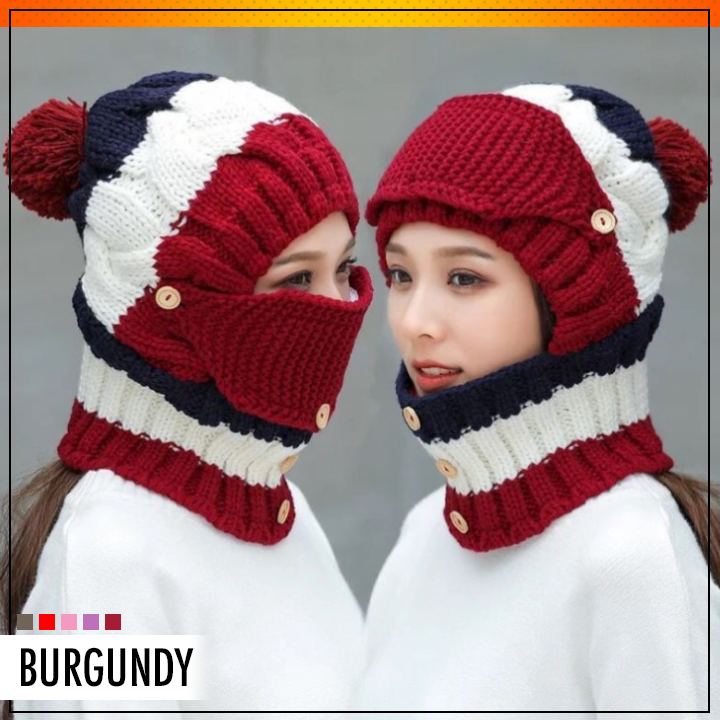 3-in-1 Knitted Beanie Scarf Warmer