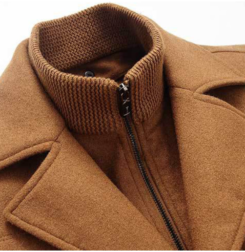 Double Collar Wool Overcoat For Men