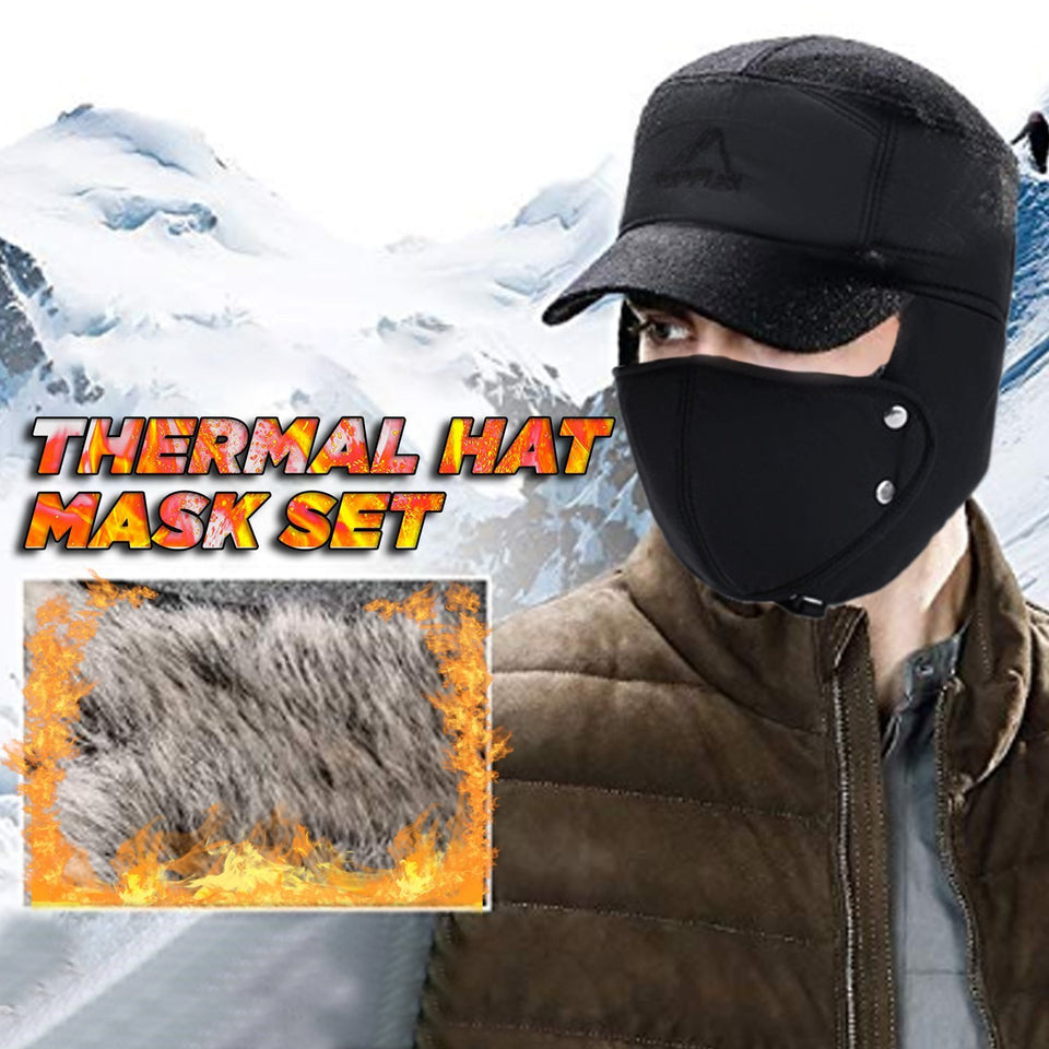 Windproof Thermal Fur Lined Hat Mask Set