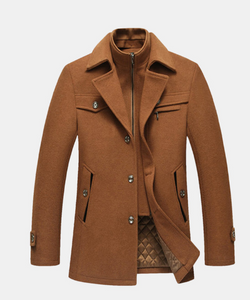 Double Collar Wool Overcoat For Men