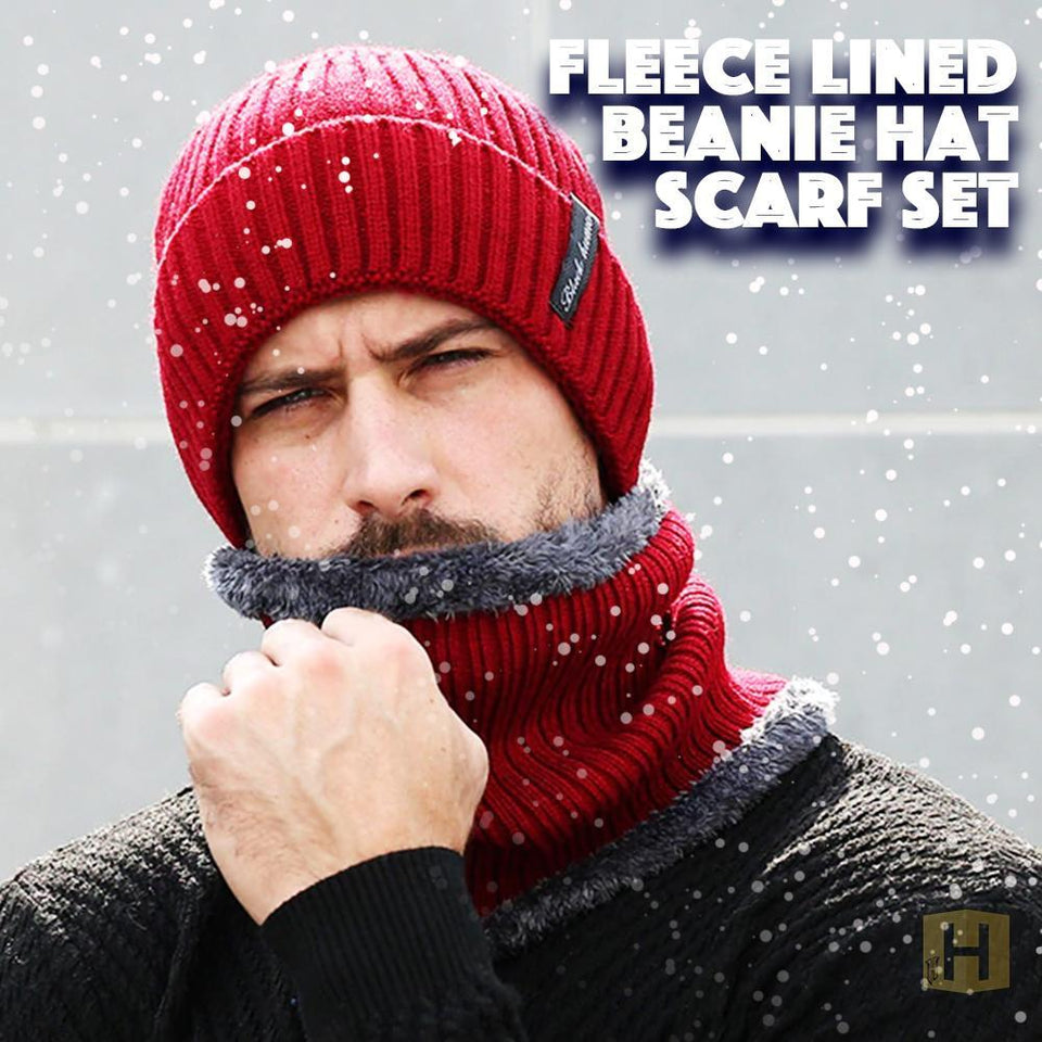 Fleece Lined Beanie Hat & Scarf Set