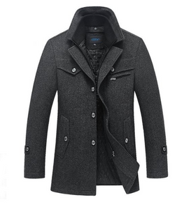 Double Collar Wool Overcoat For Men