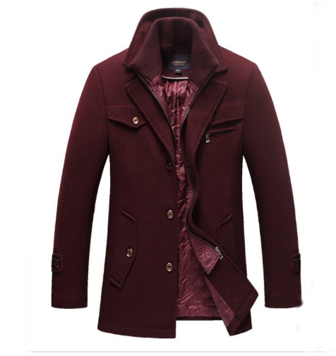 Double Collar Wool Overcoat For Men