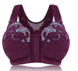 Plus Size G Cup Front Closure Embroidery Wireless Full Coverage Bras