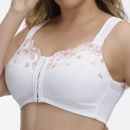 Plus Size G Cup Front Closure Embroidery Wireless Full Coverage Bras