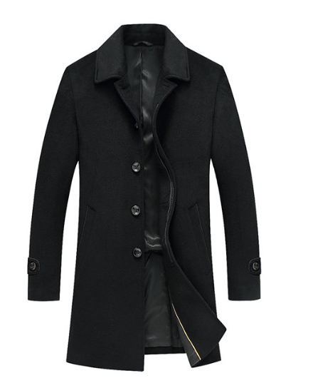 Black Casual Wool Men's Coat