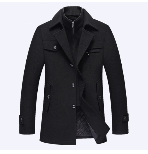 Double Collar Wool Overcoat For Men