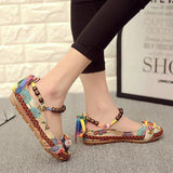 Women Ethnic Lace Up Beading Round Toe Comfortable Flats