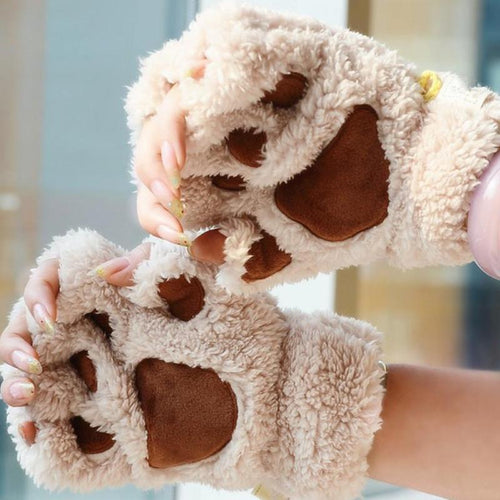 Fluffy Bear Paw Fingerless Gloves