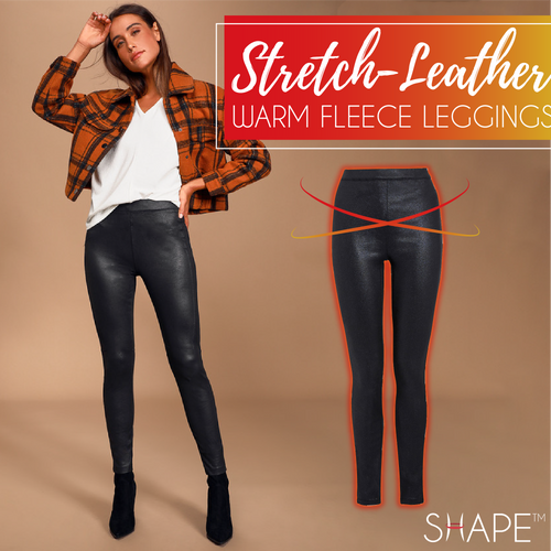 Stretch-Leather Warm Fleece Leggings