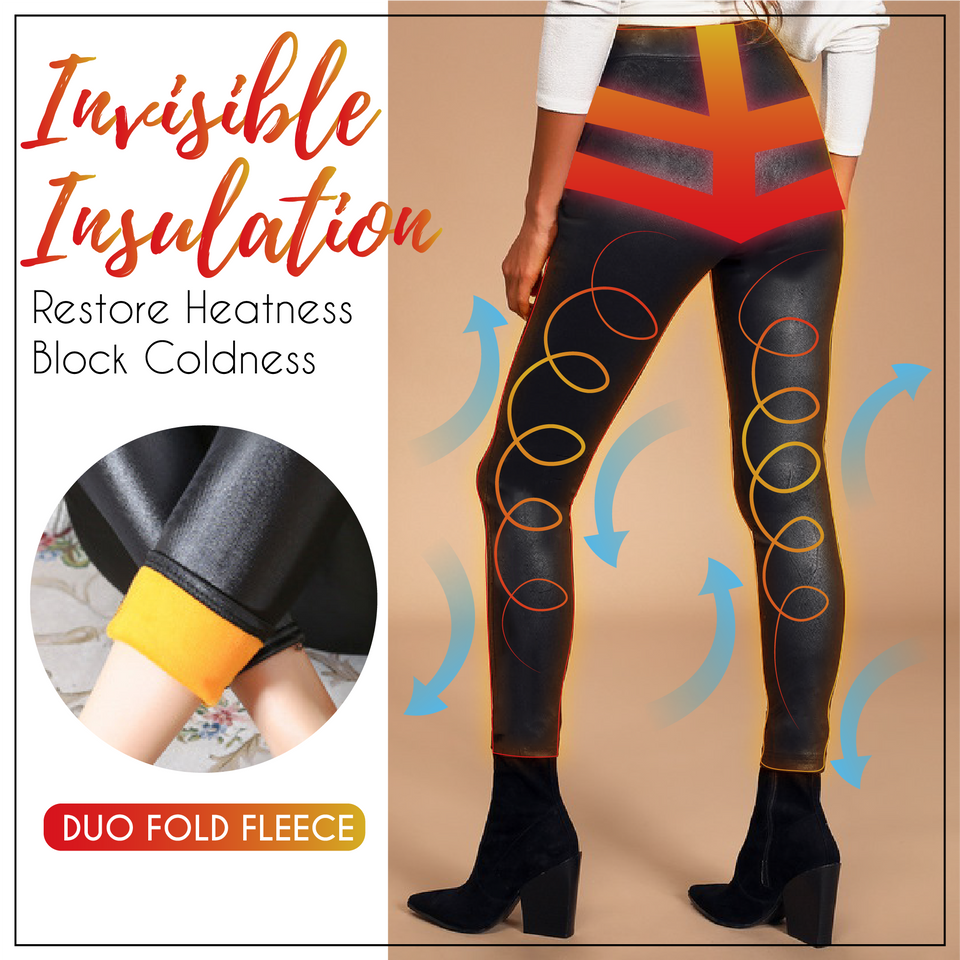 Stretch-Leather Warm Fleece Leggings