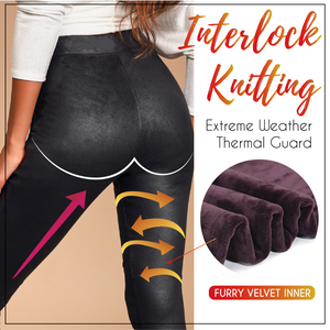 Stretch-Leather Warm Fleece Leggings