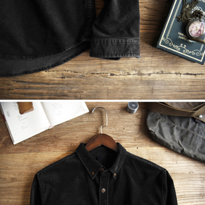 Men Casual Long Sleeve Shirt Turndown Collar Jacket Shirts