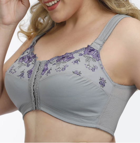 Plus Size G Cup Front Closure Embroidery Wireless Full Coverage Bras