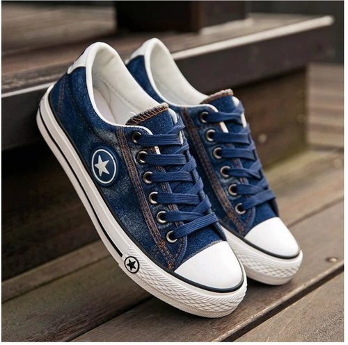 Navy Canvas Stripe Sole Trainers