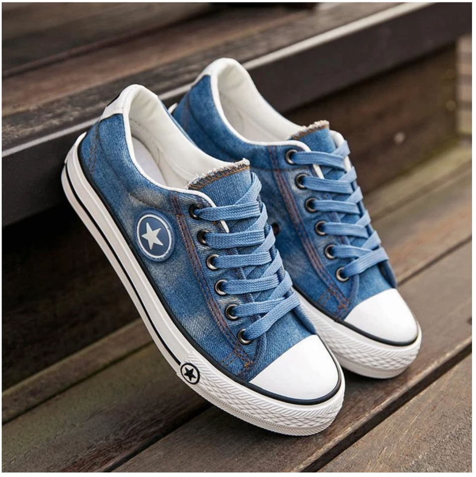 Navy Canvas Stripe Sole Trainers