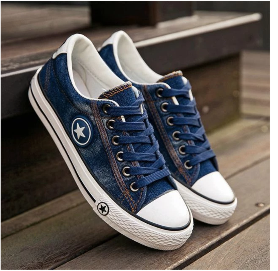 Navy Canvas Stripe Sole Trainers