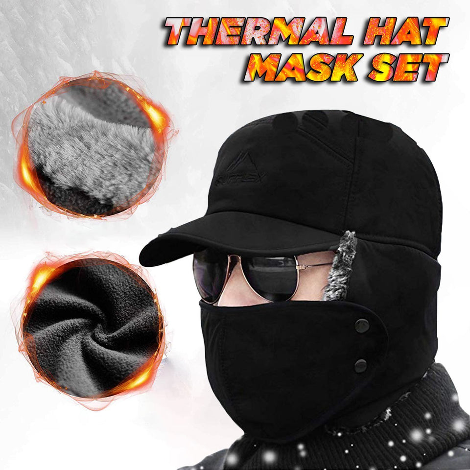 Windproof Thermal Fur Lined Hat Mask Set