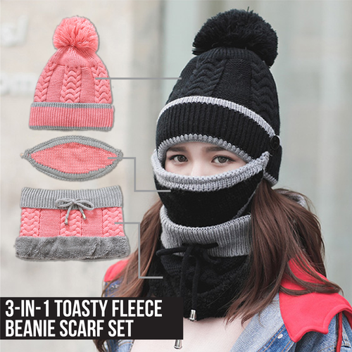 3-in-1 Toasty Fleece Beanie Scarf Set