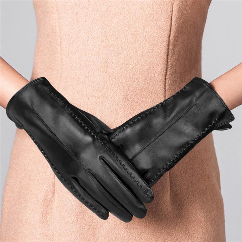 Women Touch Screen Winter PU Leather Gloves