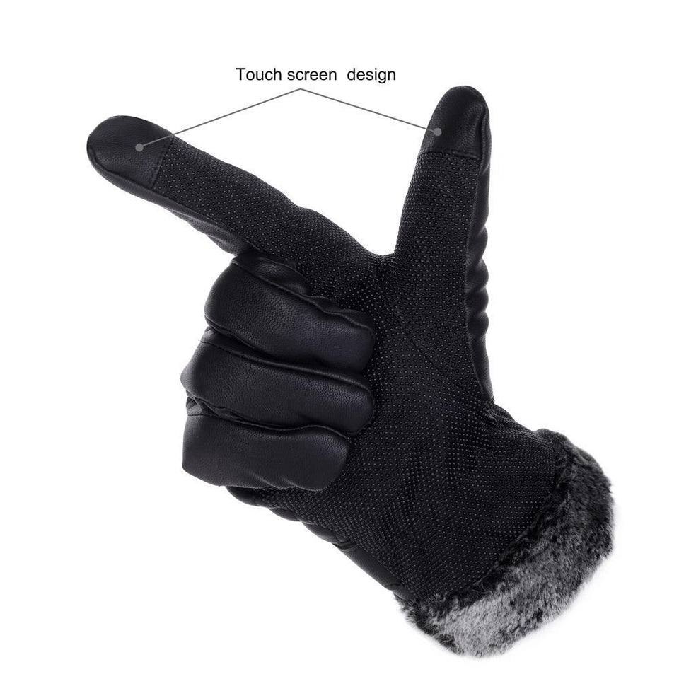 Retro Thickened PU Leather Touchscreen Gloves