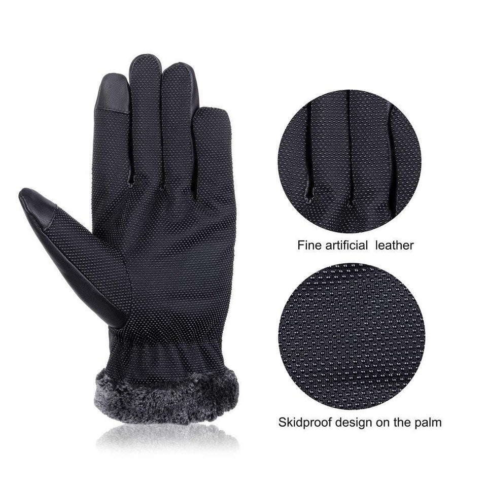 Retro Thickened PU Leather Touchscreen Gloves