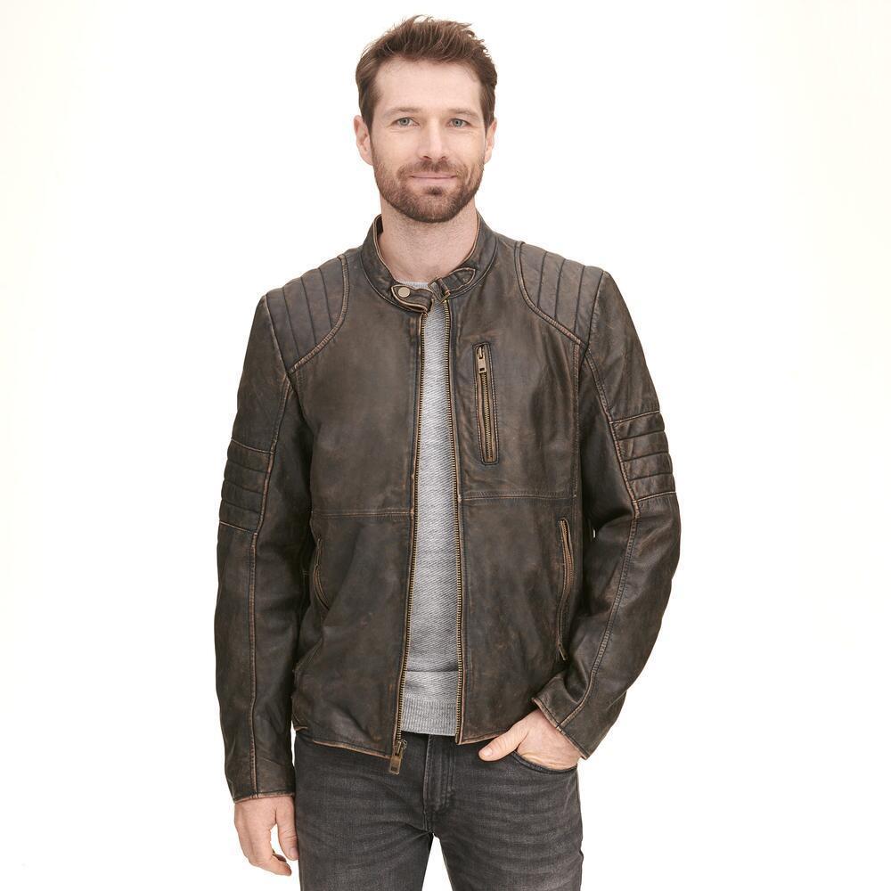 Black Rivet Distressed Genuine Leather Cycle Jacket