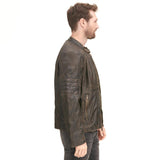 Black Rivet Distressed Genuine Leather Cycle Jacket