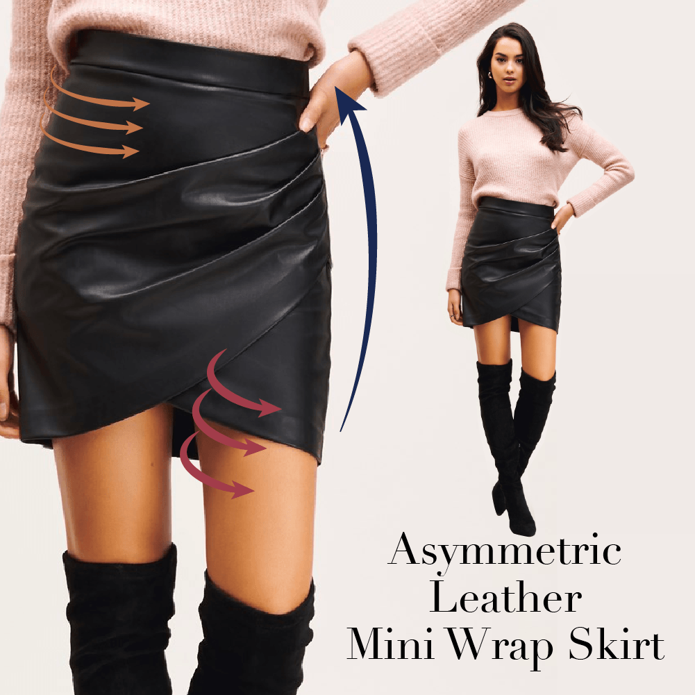 Asymmetric Leather Wrap Mini Skirt