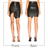 Asymmetric Leather Wrap Mini Skirt