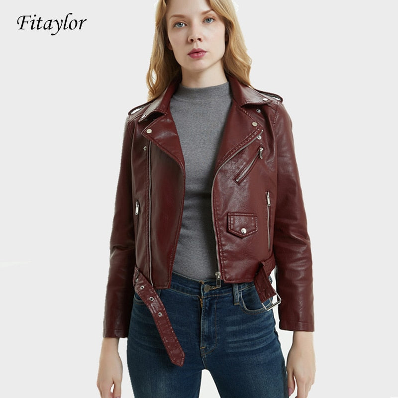 Leather Jacket Women Slim