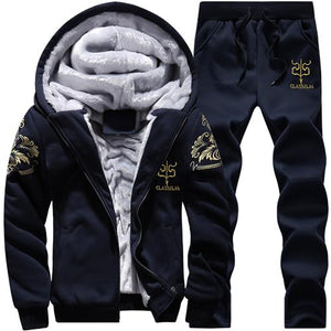 Causal Tracksuits Men Set hooded Thicken Fleece Hoodies + Sweatpant 2019 Winter Spring Sweatshirt Sportswear Male Letter Print