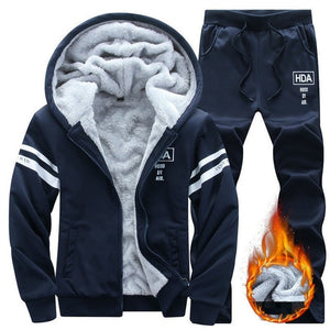 Causal Tracksuits Men Set hooded Thicken Fleece Hoodies + Sweatpant 2019 Winter Spring Sweatshirt Sportswear Male Letter Print