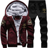 Causal Tracksuits Men Set hooded Thicken Fleece Hoodies + Sweatpant 2019 Winter Spring Sweatshirt Sportswear Male Letter Print