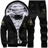 Causal Tracksuits Men Set hooded Thicken Fleece Hoodies + Sweatpant 2019 Winter Spring Sweatshirt Sportswear Male Letter Print