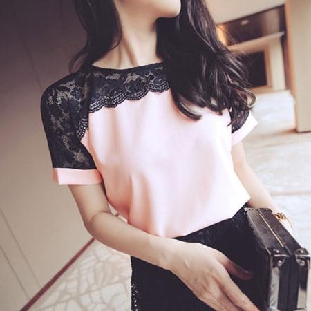 Women Chiffon Short Sleeve Blouse