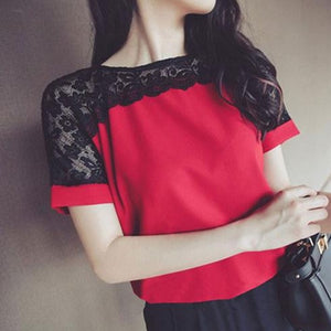 Women Chiffon Short Sleeve Blouse