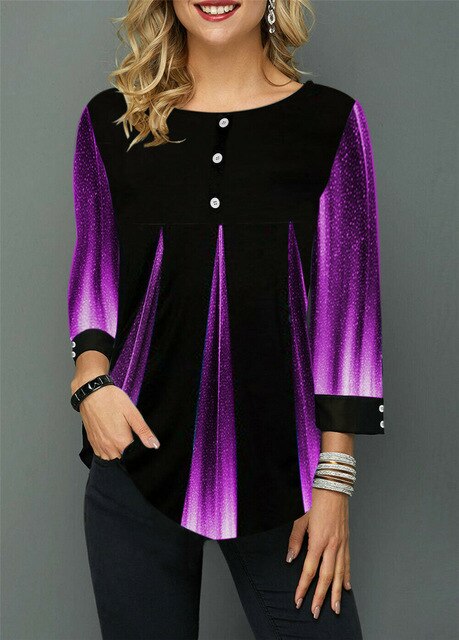 Women's Button Tunic Loose Top Long Sleeve