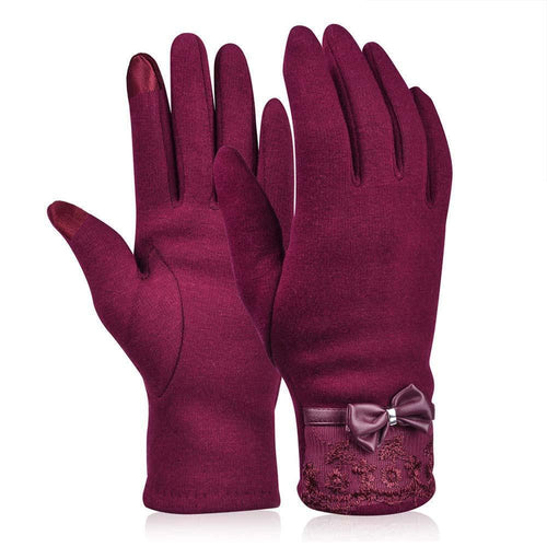 Women Fashionable Lace Bow-knot Warm Gloves