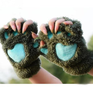 Fluffy Bear Paw Fingerless Gloves