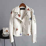 Floral Embroidery Faux Leather Jacket