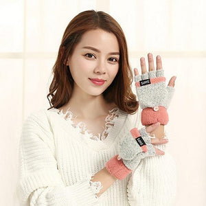 Women Dual Use Half-finger and  Flip Top Warm Gloves