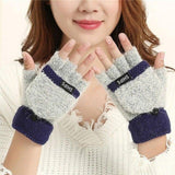 Women Dual Use Half-finger and  Flip Top Warm Gloves